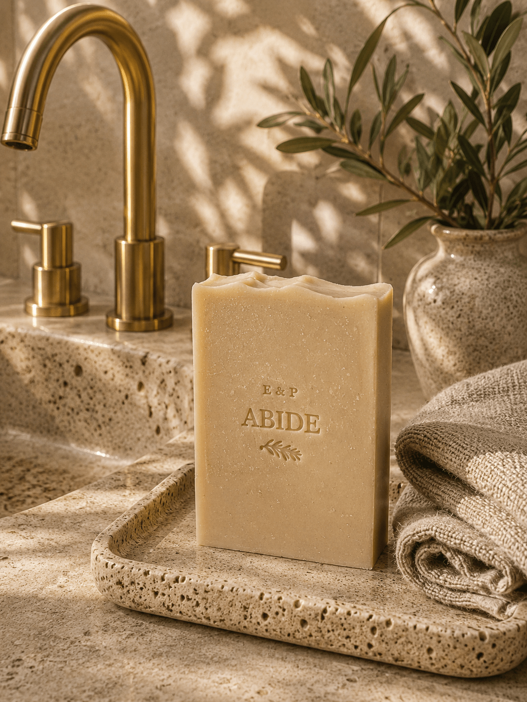 Earth & Pebble Abide sheep tallow soap with frankincense, cedarwood, and lavender essential oils