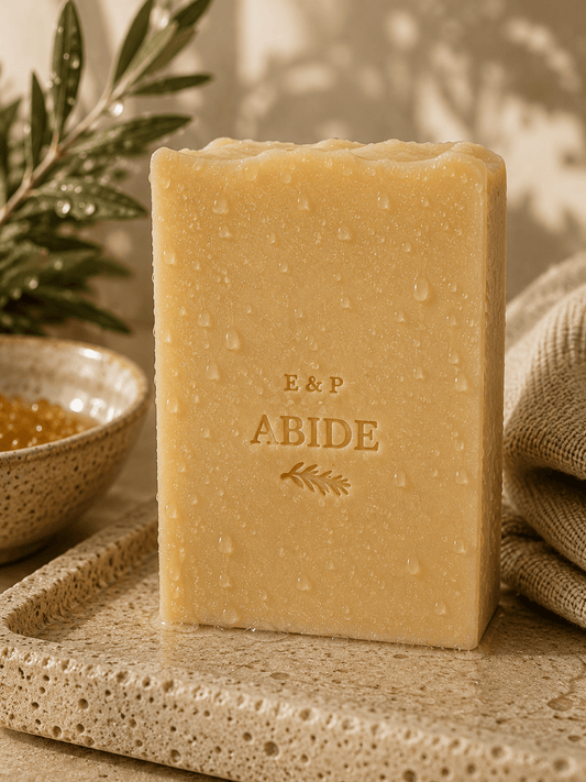 Earth & Pebble Abide sheep tallow soap with frankincense, cedarwood, and lavender essential oils