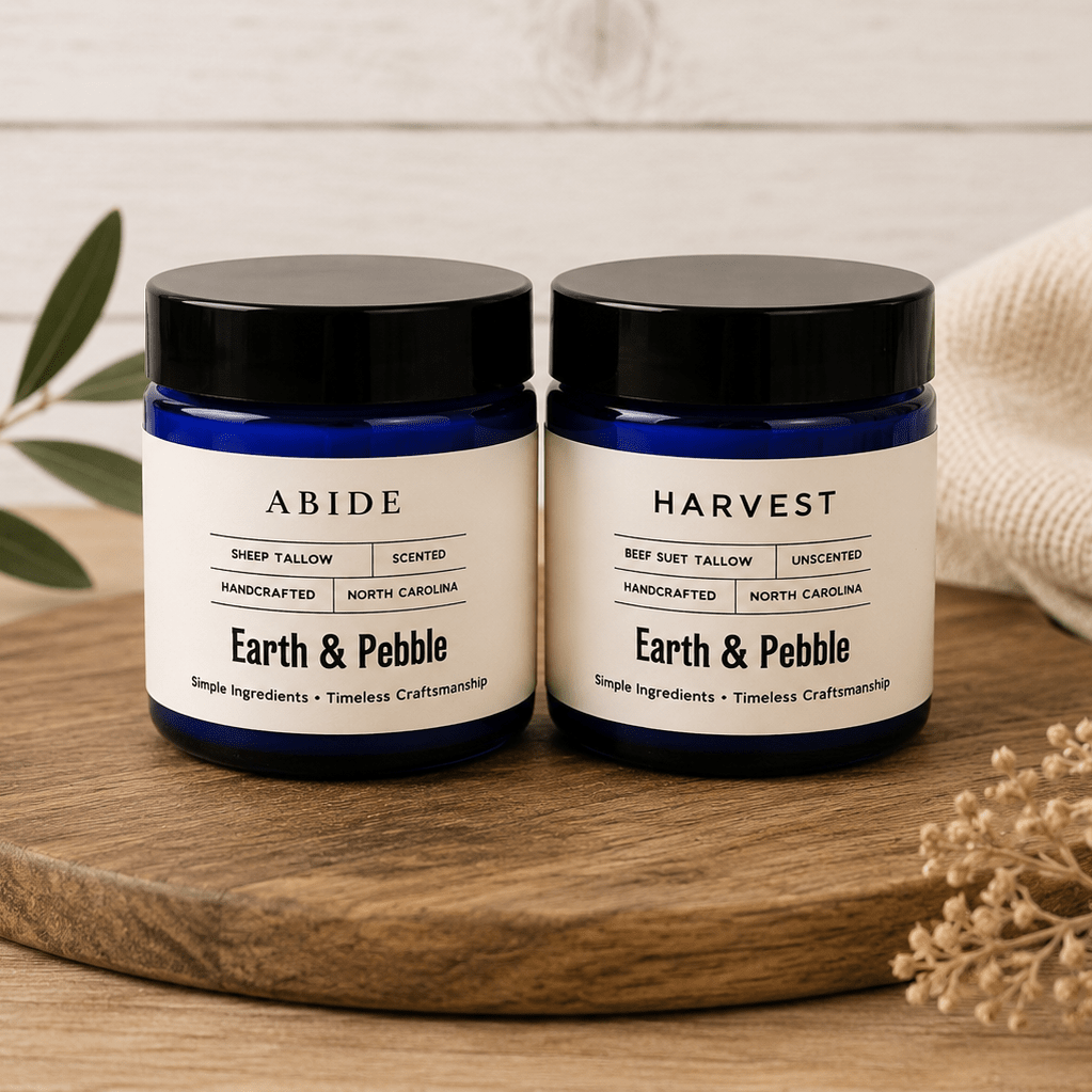 Earth & Pebble Alabaster Collection Harvest hand-stirred beef suet tallow balm for face and body hydration