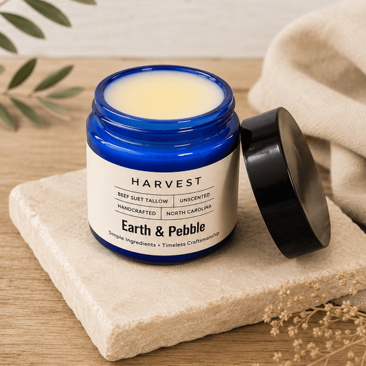 Earth & Pebble Alabaster Collection Harvest hand-stirred beef suet tallow balm for face and body hydration