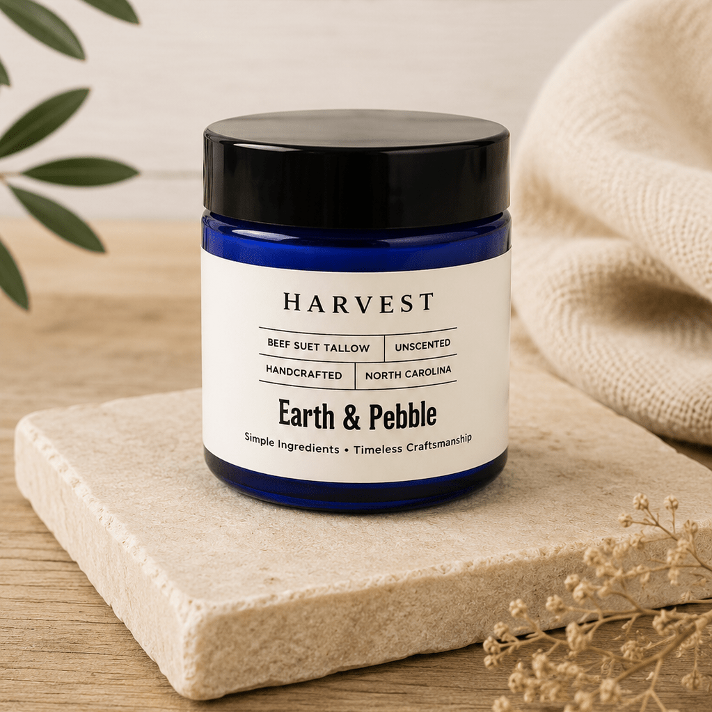 Earth & Pebble Alabaster Collection Harvest hand-stirred beef suet tallow balm for face and body hydration