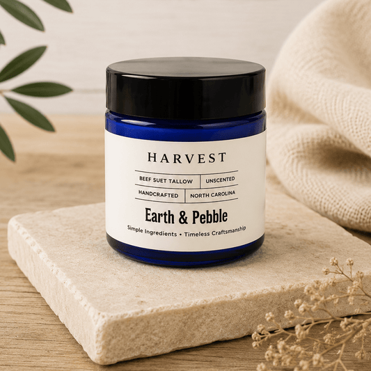 Earth & Pebble Alabaster Collection Harvest hand-stirred beef suet tallow balm for face and body hydration