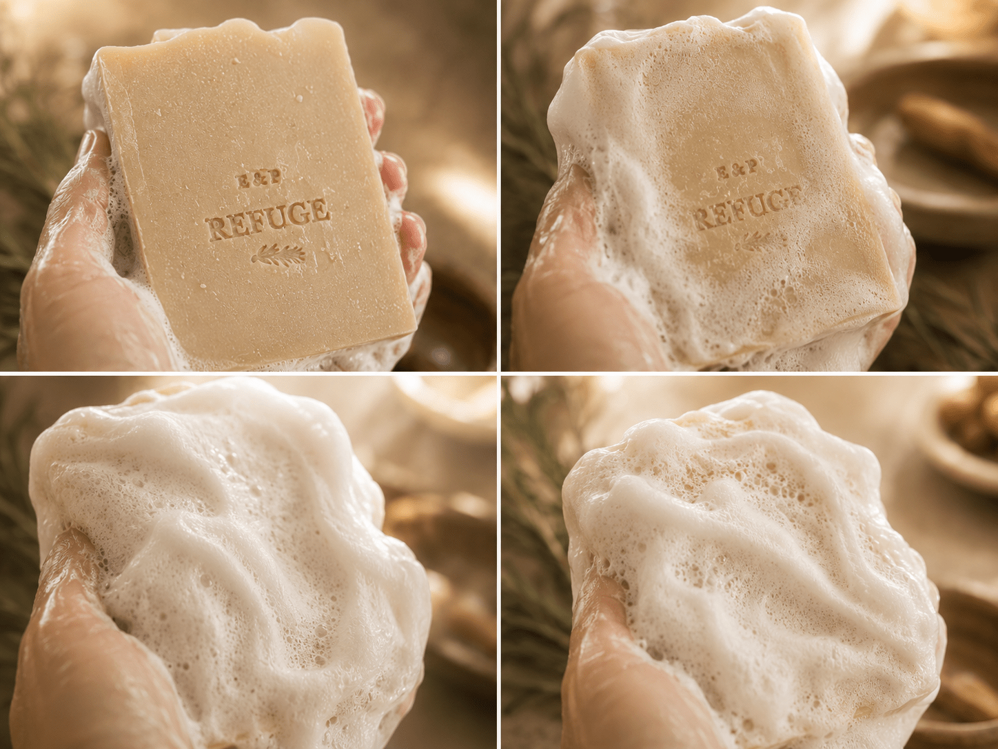 Earth & Pebble Refuge beef suet tallow soap with cedarwood, frankincense, and rosemary essential oils