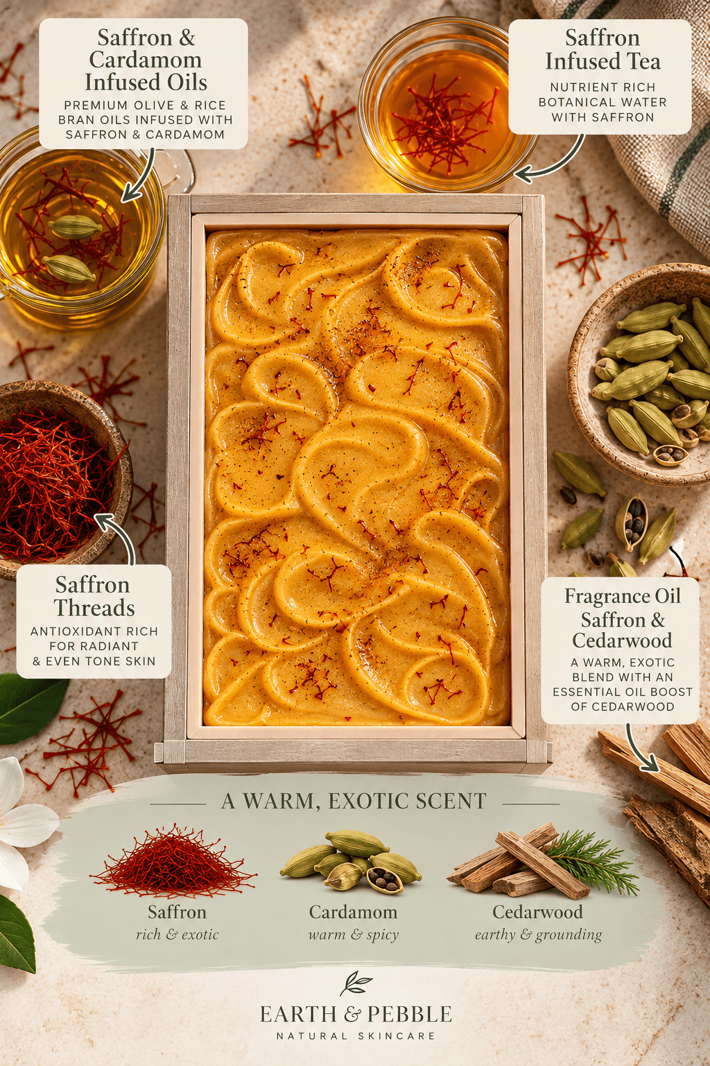 Saffron & Cardamom Reserve | Luxury Botanical Soap - Earth & Pebble